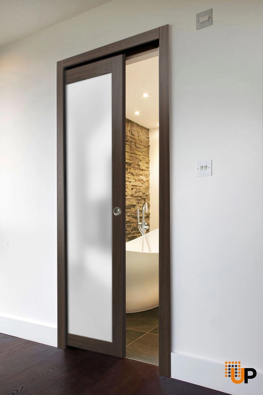 Single solid core luxury interior door slab with frosted glass | Planum 2102 Chocolate Ash | 18 x 80 photo#5