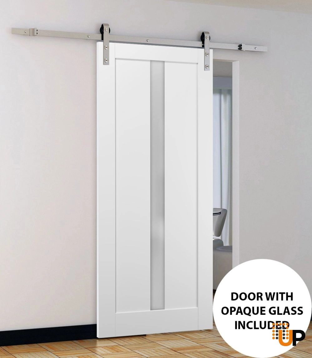 Single mdf sliding modern interior barn door with frosted glass | Quadro 4112 White | 18 x 80 photo#2