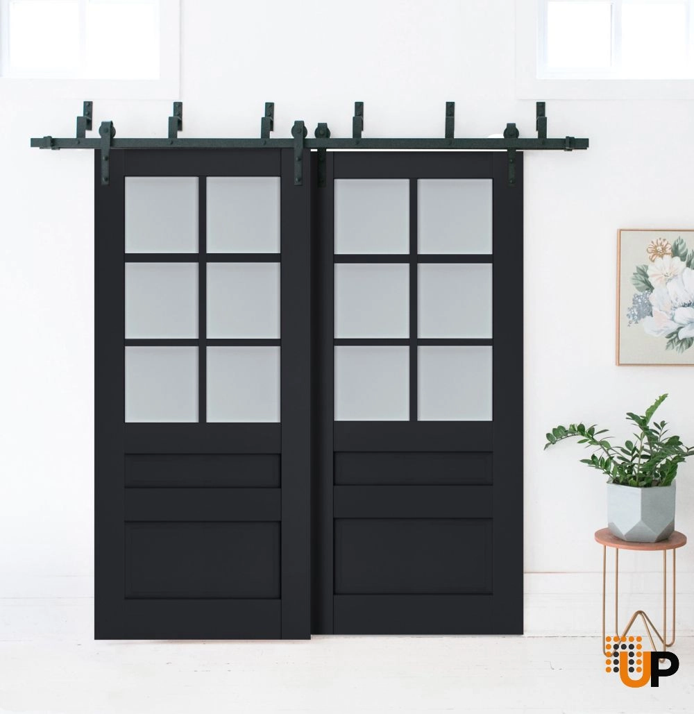 Double laminate sliding classic interior barn bypass door with frosted glass | Veregio 7339 Antracite | 36 x 80 (2* 18x80) photo#2