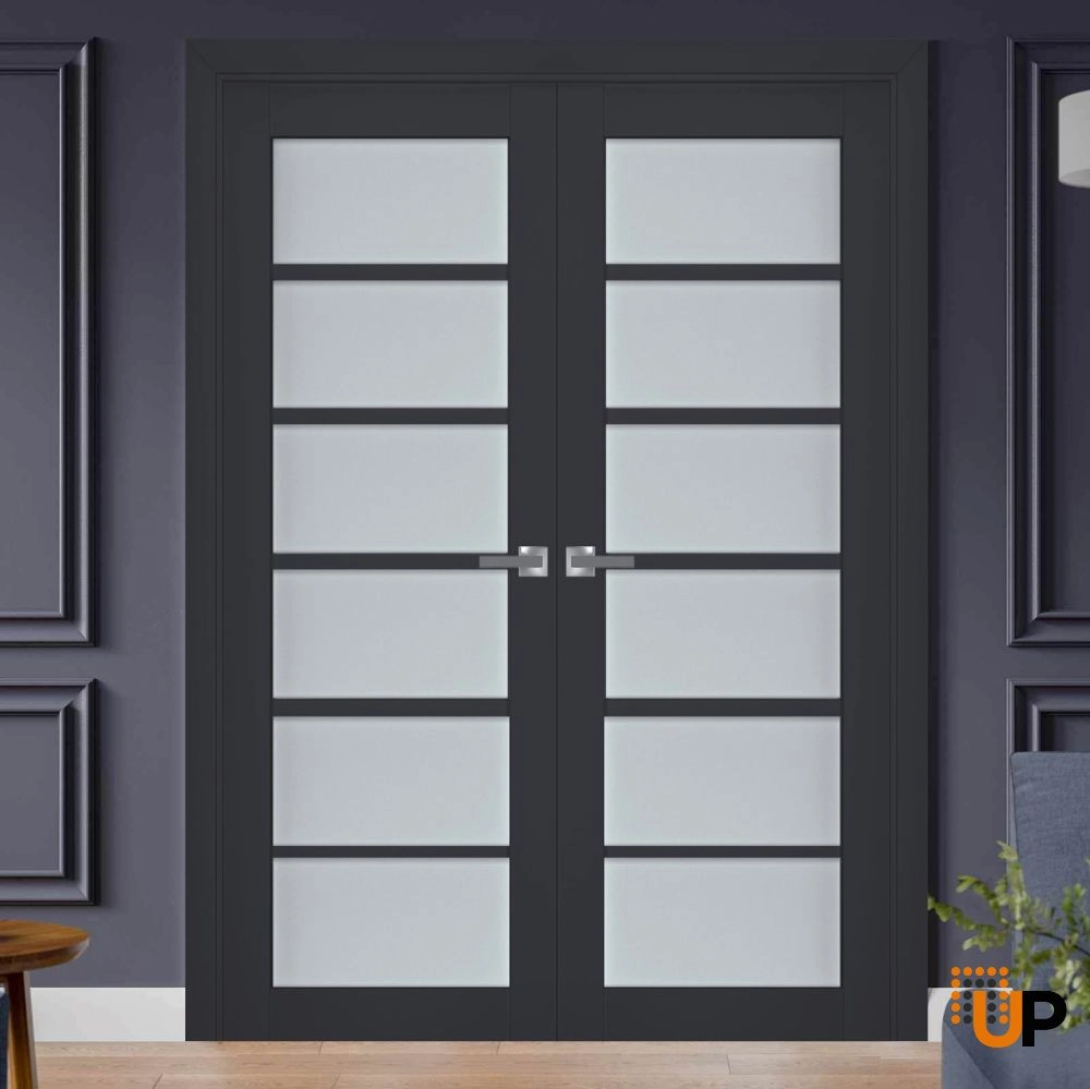 Double laminate french interior swing double door with frosted glass | Veregio 7602 Antracite | 36 x 80 (2* 18x80) photo#2