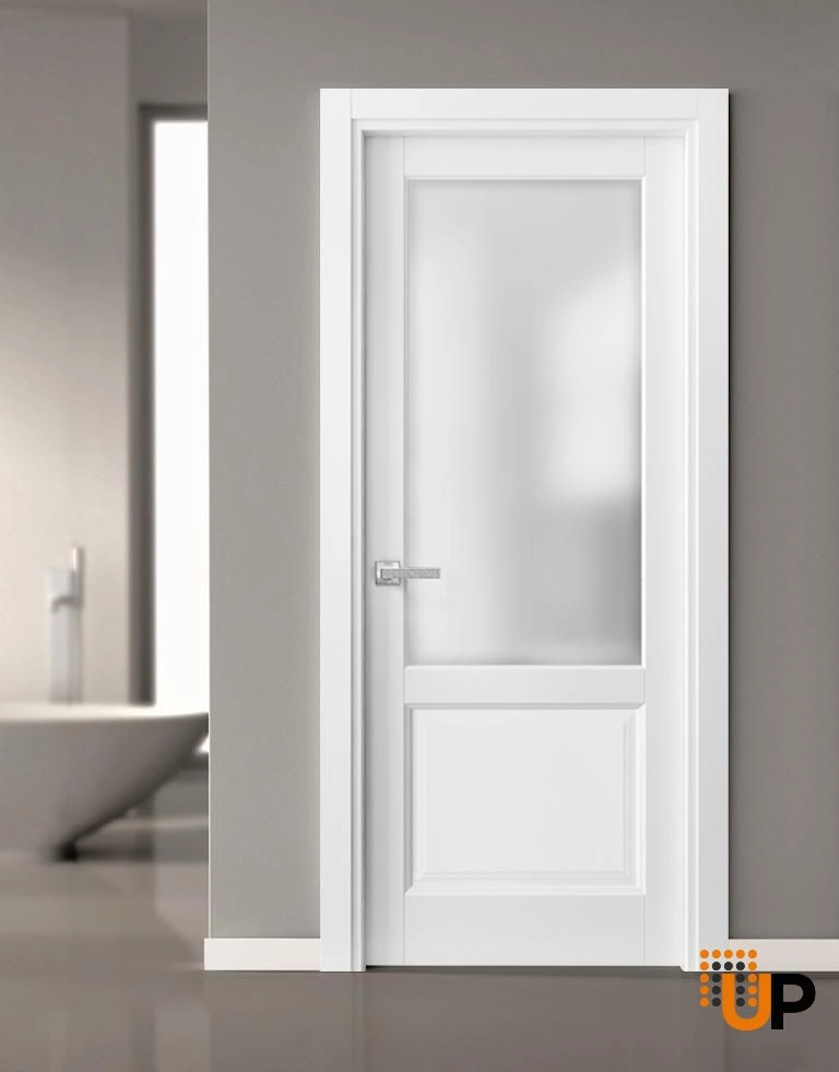 Single solid core classic interior swing door with frosted glass | Lucia 22 White | 18 x 80 photo#4