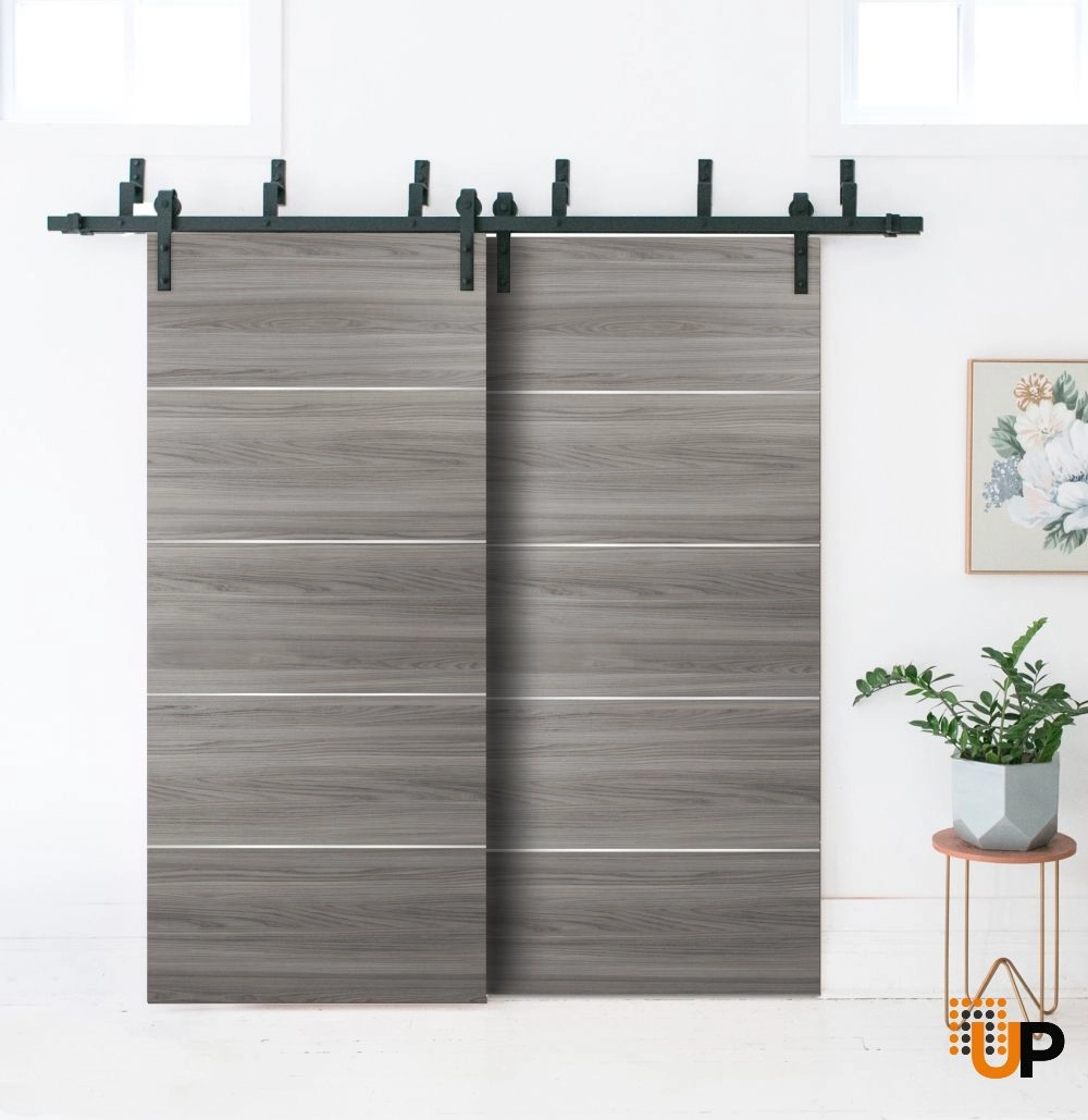 Double solid wood with honeycomb sliding modern interior barn bypass door | Planum 0020 Ginger Ash | 36 x 80 (2* 18x80) photo#2