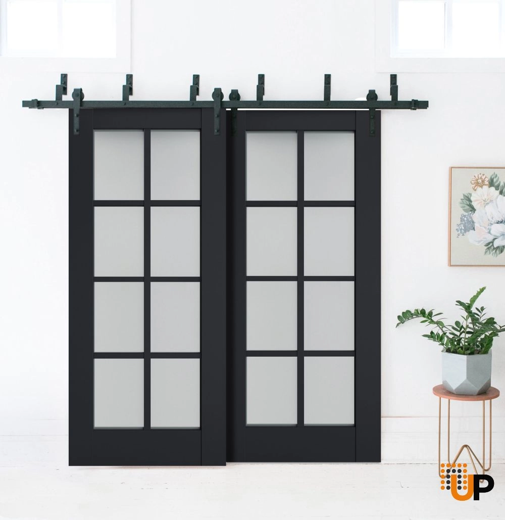 Double laminate sliding classic interior barn bypass door with frosted glass | Veregio 7412 Antracite | 36 x 80 (2* 18x80) photo#2