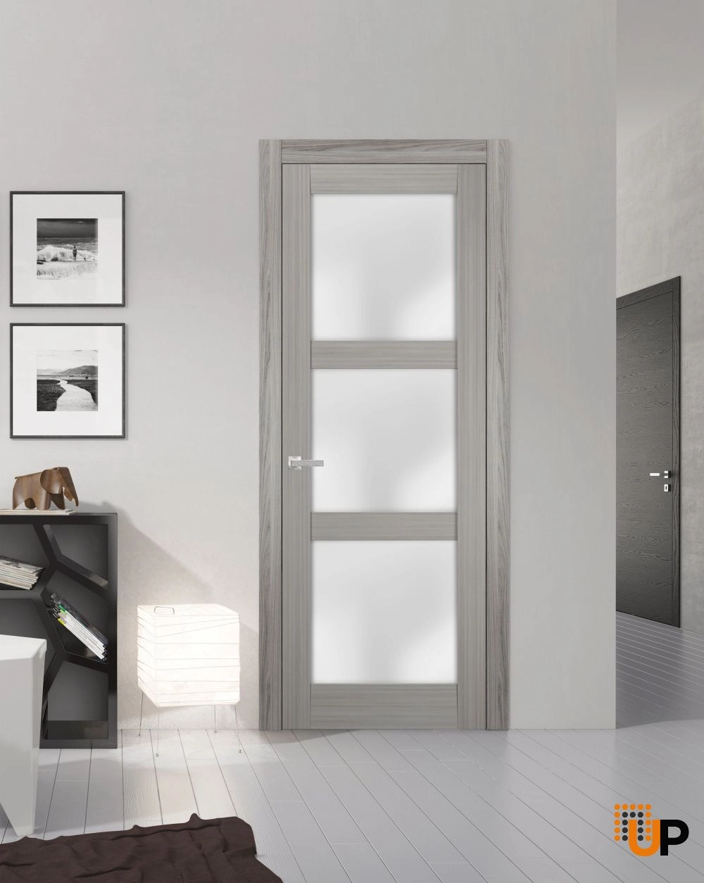 Single solid core luxury interior swing door with frosted glass | Lucia 2552 Ginger Ash | 18 x 80 photo#2