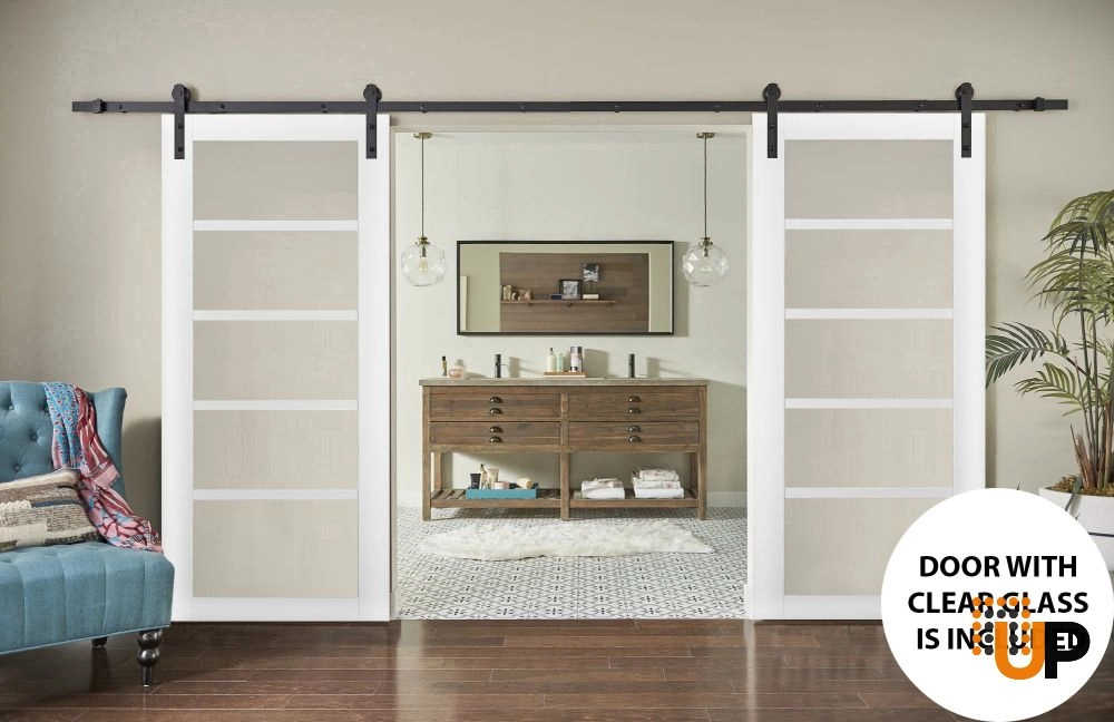 Double mdf sliding french interior barn double door with clear glass | Quadro 4522 White | 36 x 80 (2* 18x80) photo#2