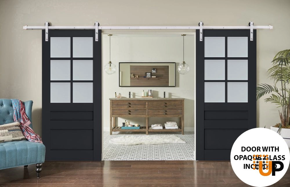 Double laminate sliding french interior barn double door with frosted glass | Veregio 7339 Antracite | 36 x 80 (2* 18x80) photo#2