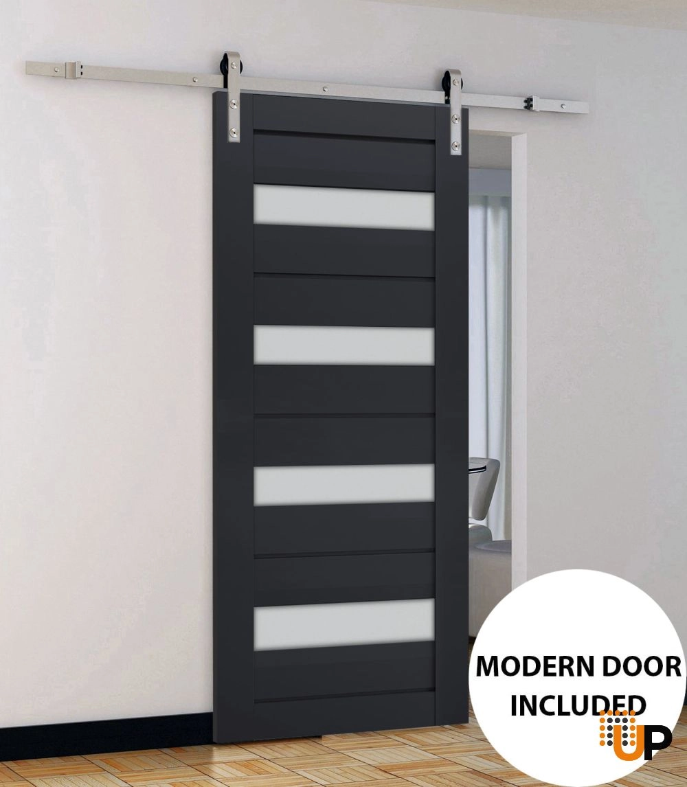 Single laminate modern interior door slab with frosted glass | Veregio 7455 Antracite | 18 x 80 photo#2