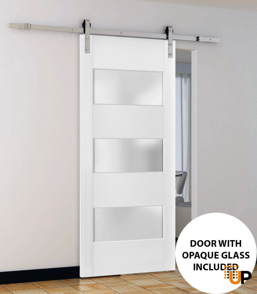 Single solid core sliding interior barn door with frosted glass | Lucia 4070 White | 18 x 80 photo#2
