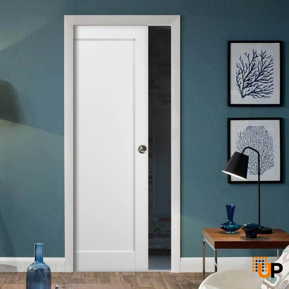 Single mdf sliding shaker interior pocket door | Quadro 4111 White | 18 x 80 photo#2
