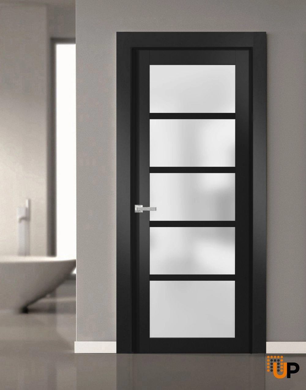 Single mdf luxury interior swing door with frosted glass | Quadro 4002  Black Matte | 18 x 80 photo#2