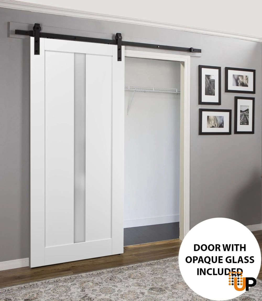 Single mdf sliding modern interior barn door with frosted glass | Quadro 4112 White | 18 x 80 photo#2