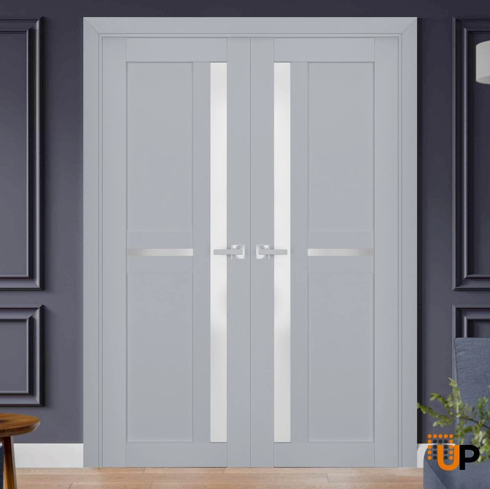 Single laminate modern interior door slab with frosted glass | Veregio 7288 Matte Grey | 18 x 80 photo#4