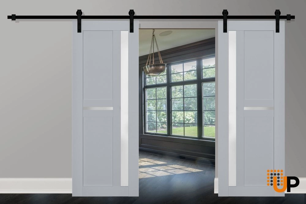Double laminate sliding french interior barn double door with frosted glass | Veregio 7288 Matte Grey | 36 x 80 (2* 18x80) photo#2