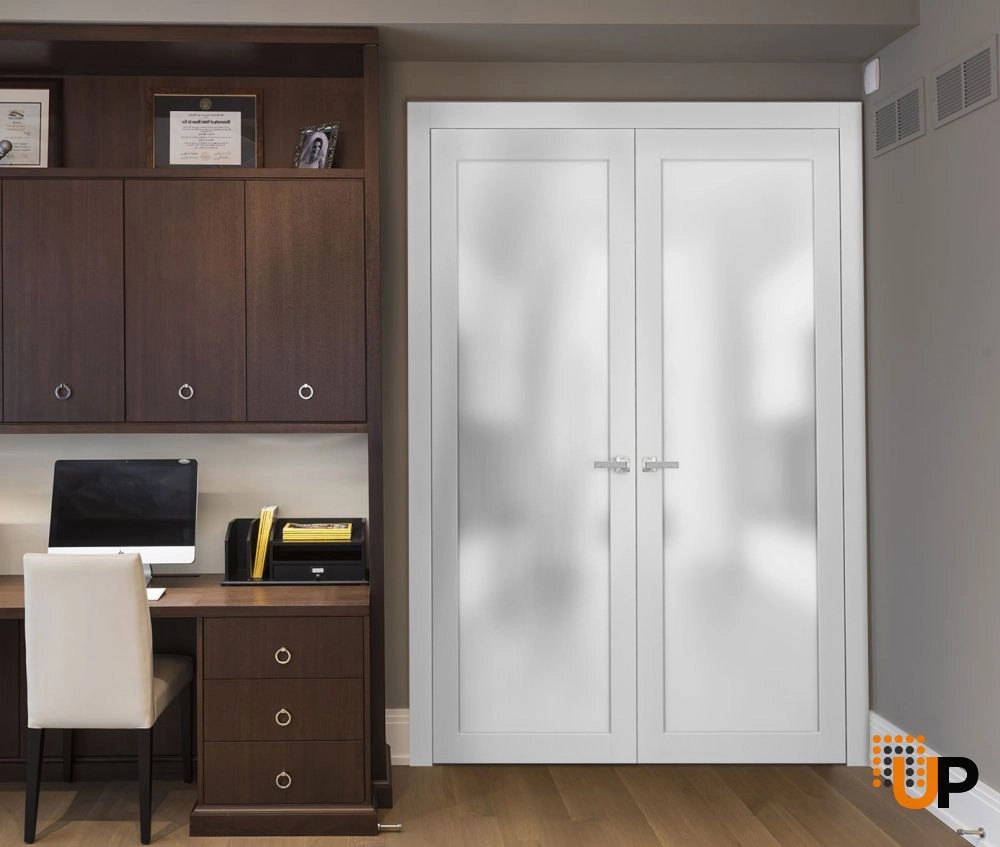 Double solid core french interior swing double door with frosted glass | Planum 2102 White | 36 x 80 (2* 18x80) photo#3