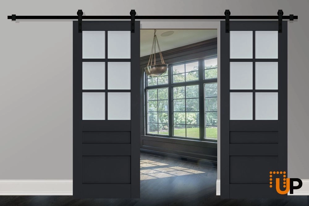 Double laminate sliding french interior barn double door with frosted glass | Veregio 7339 Antracite | 36 x 80 (2* 18x80) photo#2
