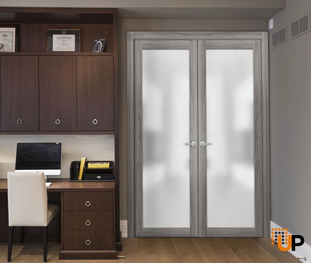 Double solid core french interior swing double door with frosted glass | Planum 2102 Ginger Ash | 36 x 80 (2* 18x80) photo#2