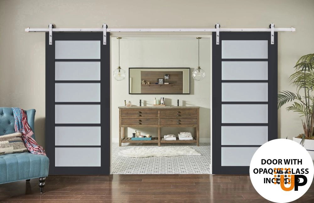 Single laminate luxury interior door slab with frosted glass | Veregio 7602 Antracite | 18 x 80 photo#4