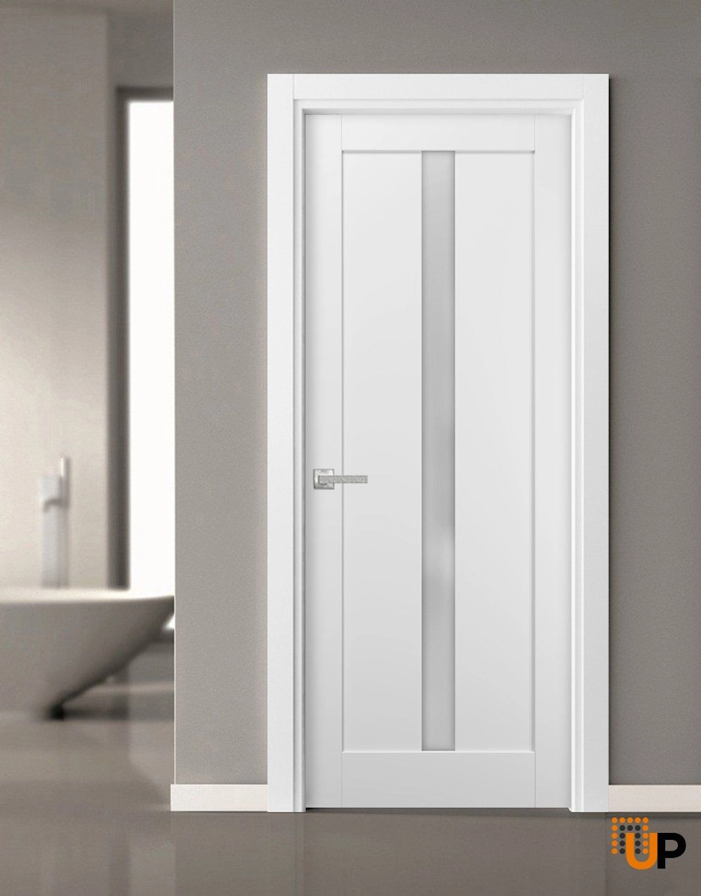 Single mdf modern interior swing door with frosted glass | Quadro 4112 White | 18 x 80 photo#2