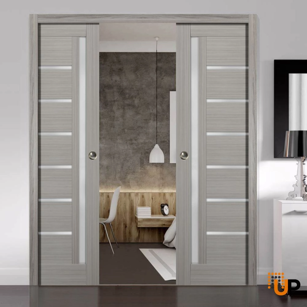 Single mdf modern interior door slab with frosted glass | Quadro 4088  Ginger Ash | 18 x 80 photo#2