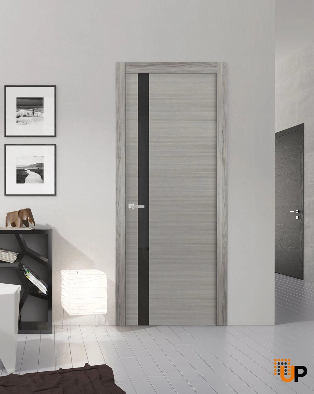 Single solid core interior door slab with frosted glass | Planum 0040 Grey Oak | 18 x 80 photo#2