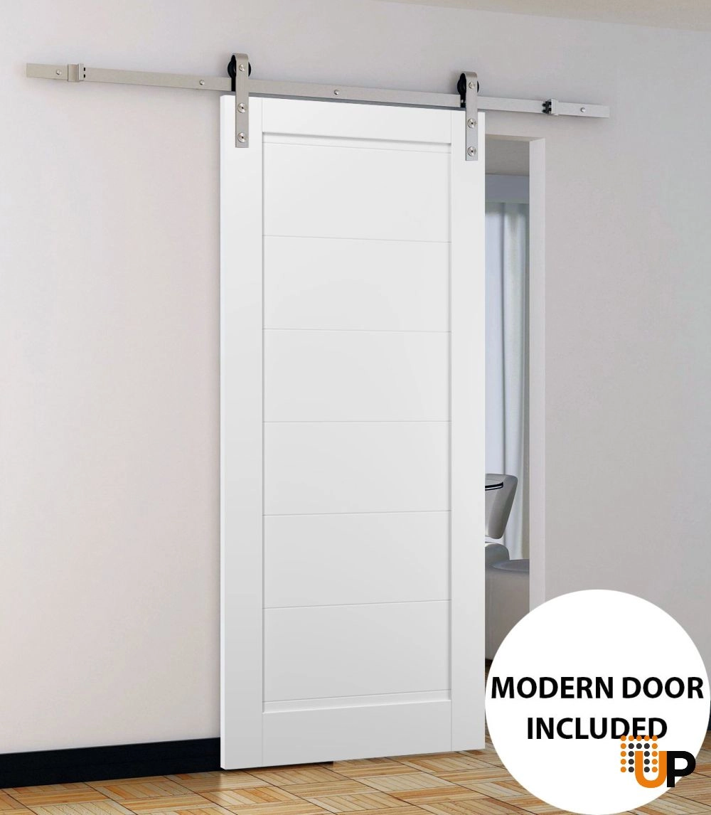 Single mdf sliding modern interior barn door | Quadro 4115 White | 18 x 80 photo#2