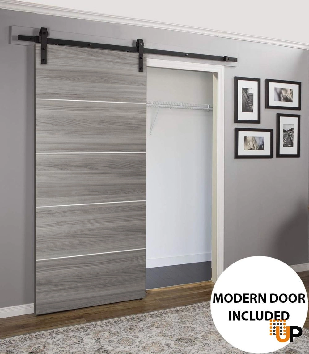 Single solid wood with honeycomb sliding modern interior barn door | Planum 0020 Ginger Ash | 18 x 80 photo#2