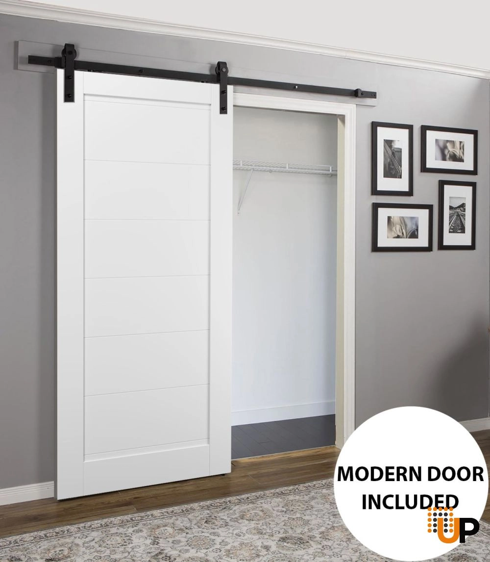 Single mdf sliding modern interior barn door | Quadro 4115 White | 18 x 80 photo#2