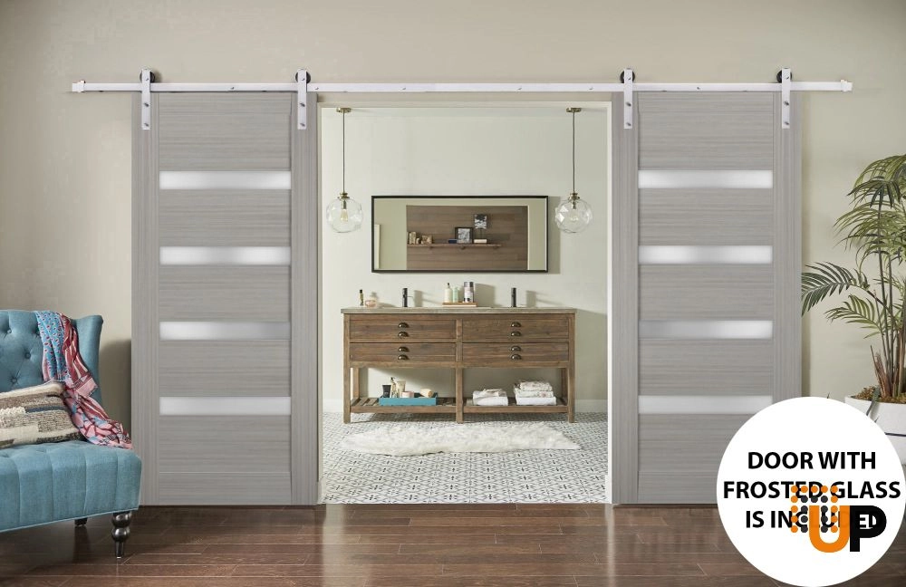 Double mdf sliding french interior barn double door with frosted glass | Quadro 4113 Ginger Ash | 36 x 80 (2* 18x80) photo#2
