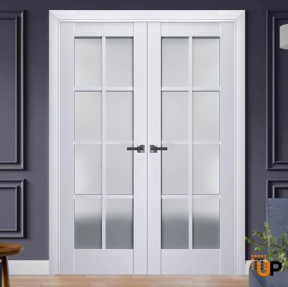 Single laminate classic interior door slab with frosted glass | Veregio 7412 White | 18 x 80 photo#4