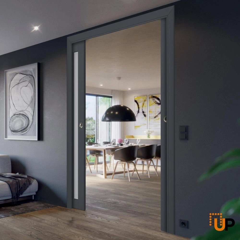 Single laminate modern interior door slab with frosted glass | Veregio 7288 Antracite | 18 x 80 photo#3