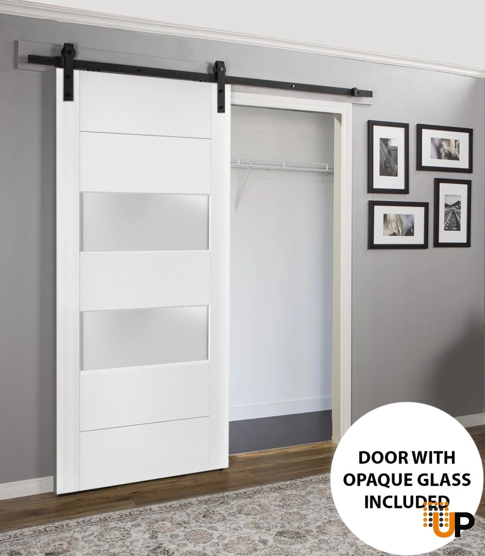 Single solid core sliding interior barn door with frosted glass | Lucia 4010 White | 18 x 80 photo#2