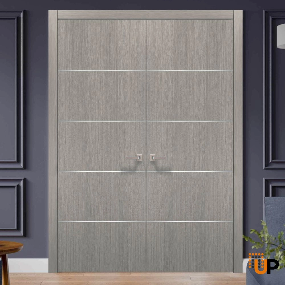 Double solid wood with honeycomb french interior swing double door | Planum 0020 Grey Oak | 36 x 80 (2* 18x80) photo#2