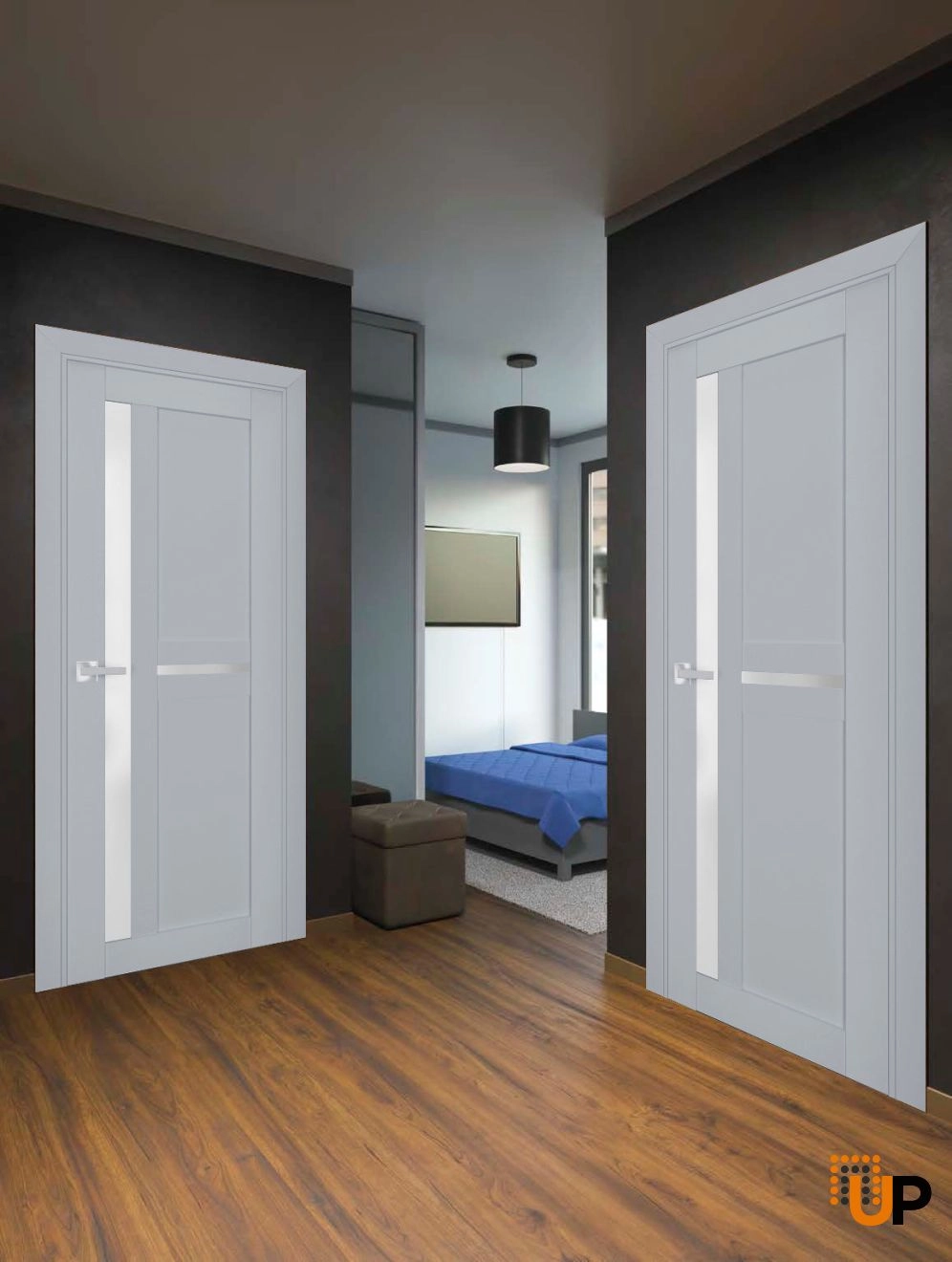 Single laminate modern interior swing door with frosted glass | Veregio 7288 Matte Grey | 18 x 80 photo#2