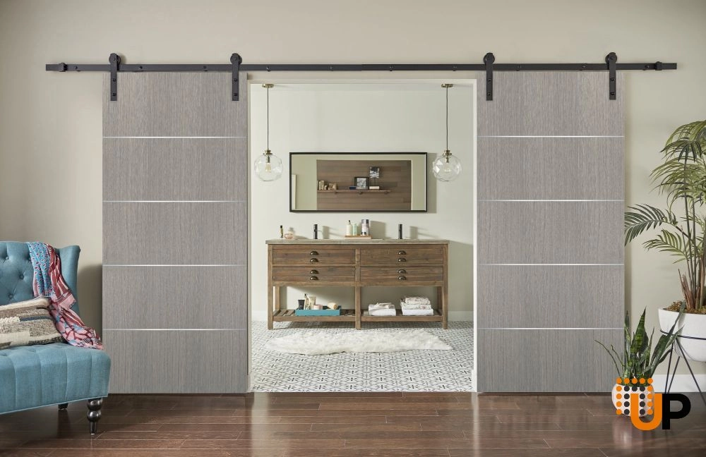 Double solid wood with honeycomb sliding french interior barn double door | Planum 0020 Grey Oak | 36 x 80 (2* 18x80) photo#2