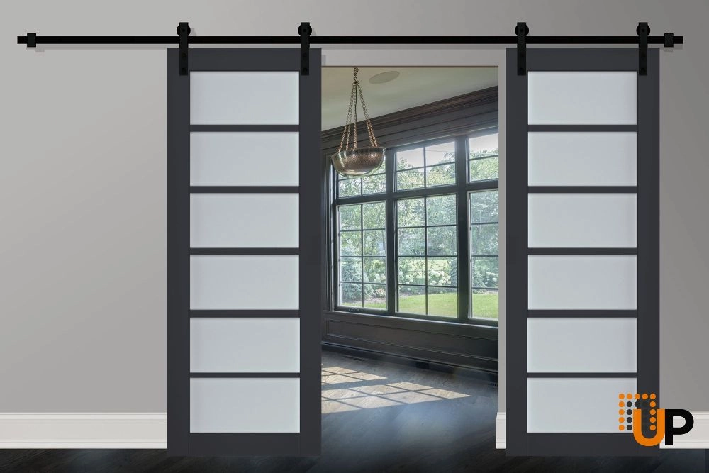 Double laminate sliding french interior barn double door with frosted glass | Veregio 7602 Antracite | 36 x 80 (2* 18x80) photo#2