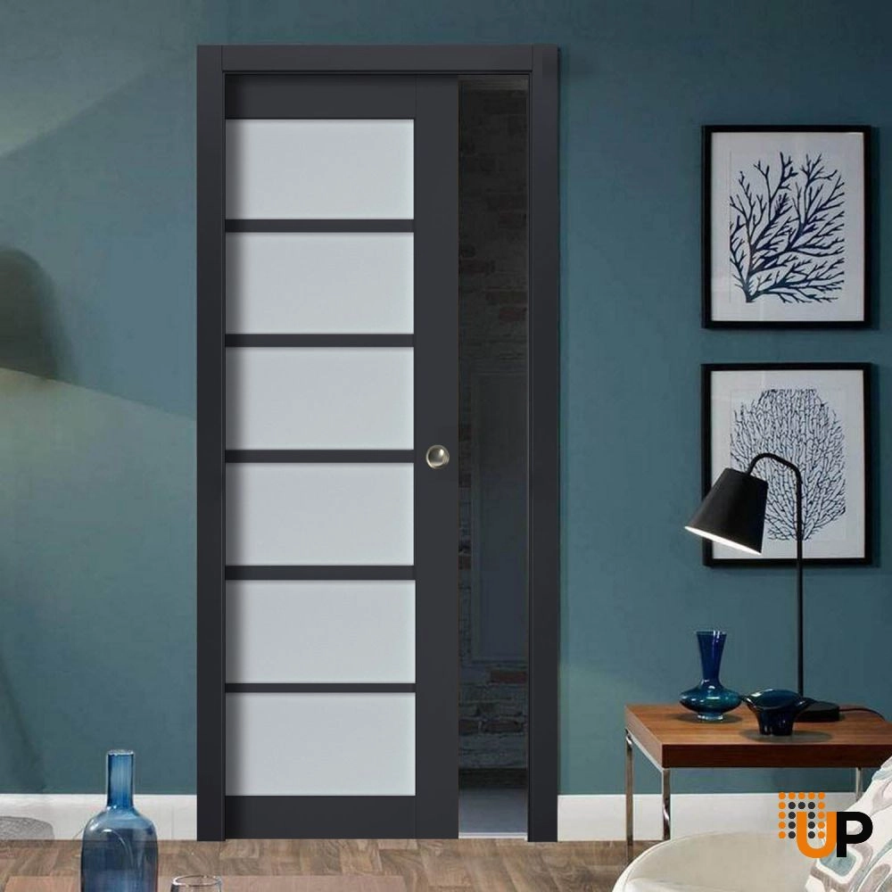 Single laminate luxury interior door slab with frosted glass | Veregio 7602 Antracite | 18 x 80 photo#2