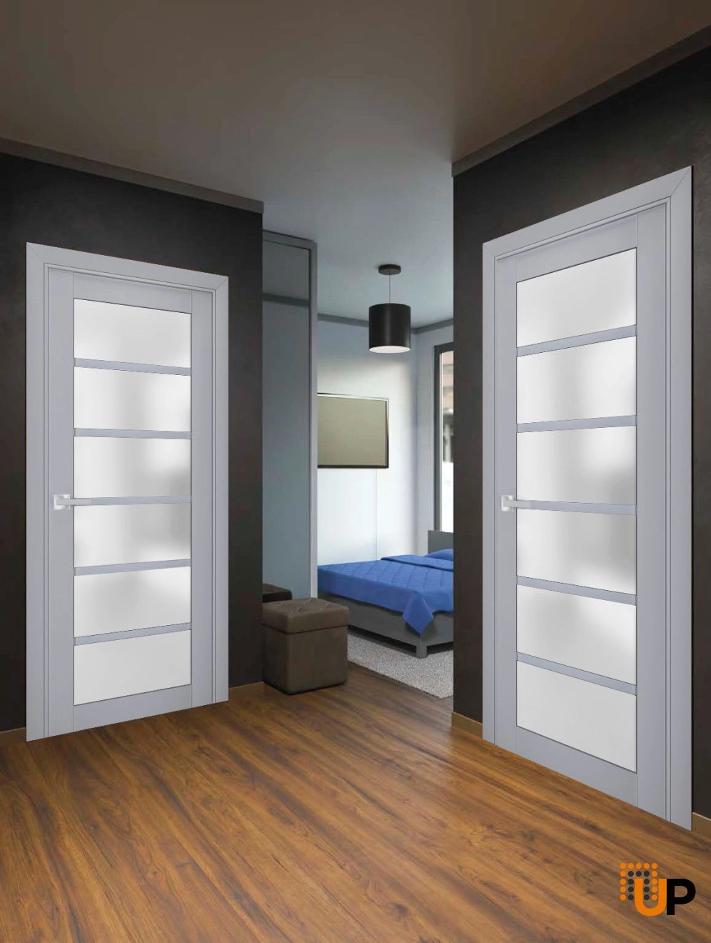 Single laminate luxury interior swing door with frosted glass | Veregio 7602 Matte Grey | 18 x 80 photo#2