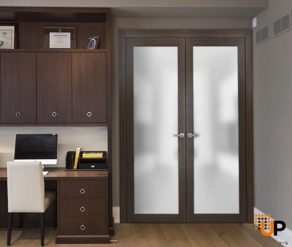 Double solid core french interior swing double door with frosted glass | Planum 2102 Chocolate Ash | 36 x 80 (2* 18x80) photo#2