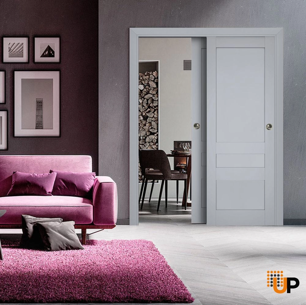 Double laminate sliding classic interior closet bypass door | Veregio 7411 Matte Grey | 36 x 80 (2* 18x80) photo#2