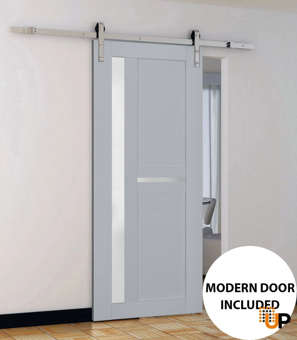 Single laminate modern interior door slab with frosted glass | Veregio 7288 Matte Grey | 18 x 80 photo#2