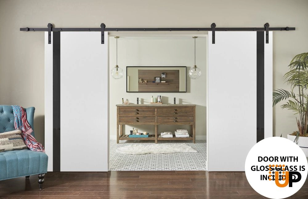Double solid core sliding french interior barn double door with black glass | Planum 0040 White | 36 x 80 (2* 18x80) photo#2