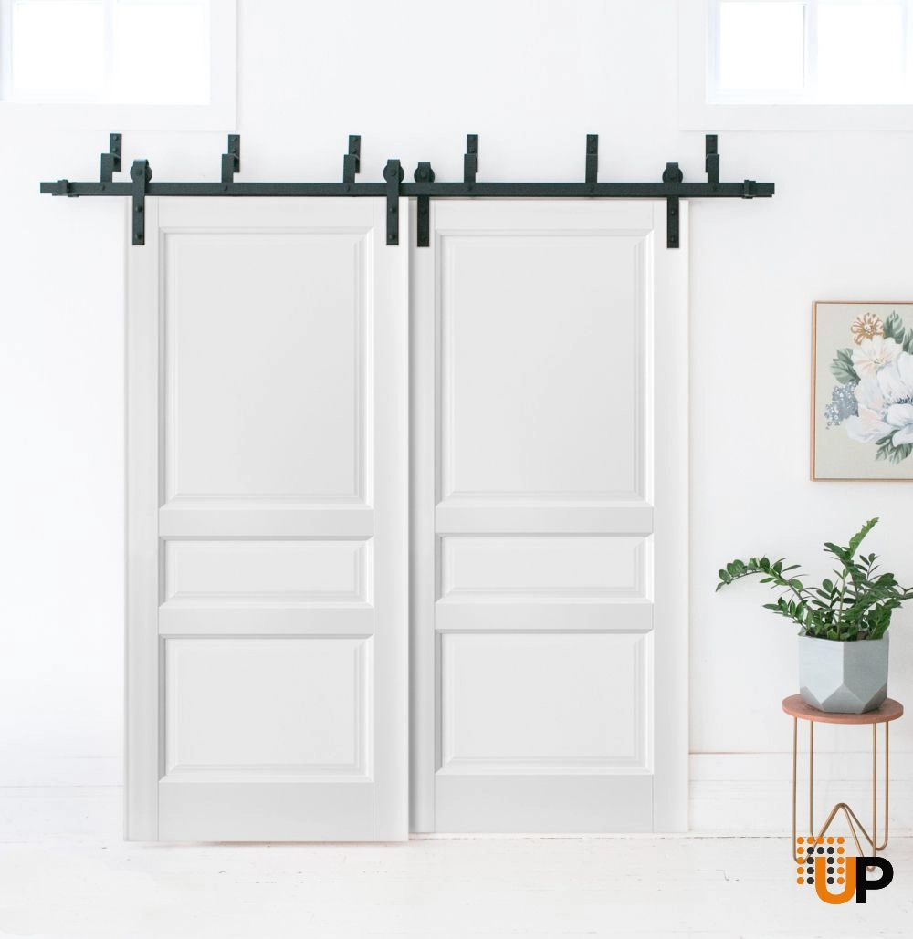 Double solid core sliding interior barn bypass door | Lucia 31 White | 36 x 80 (2* 18x80) photo#2