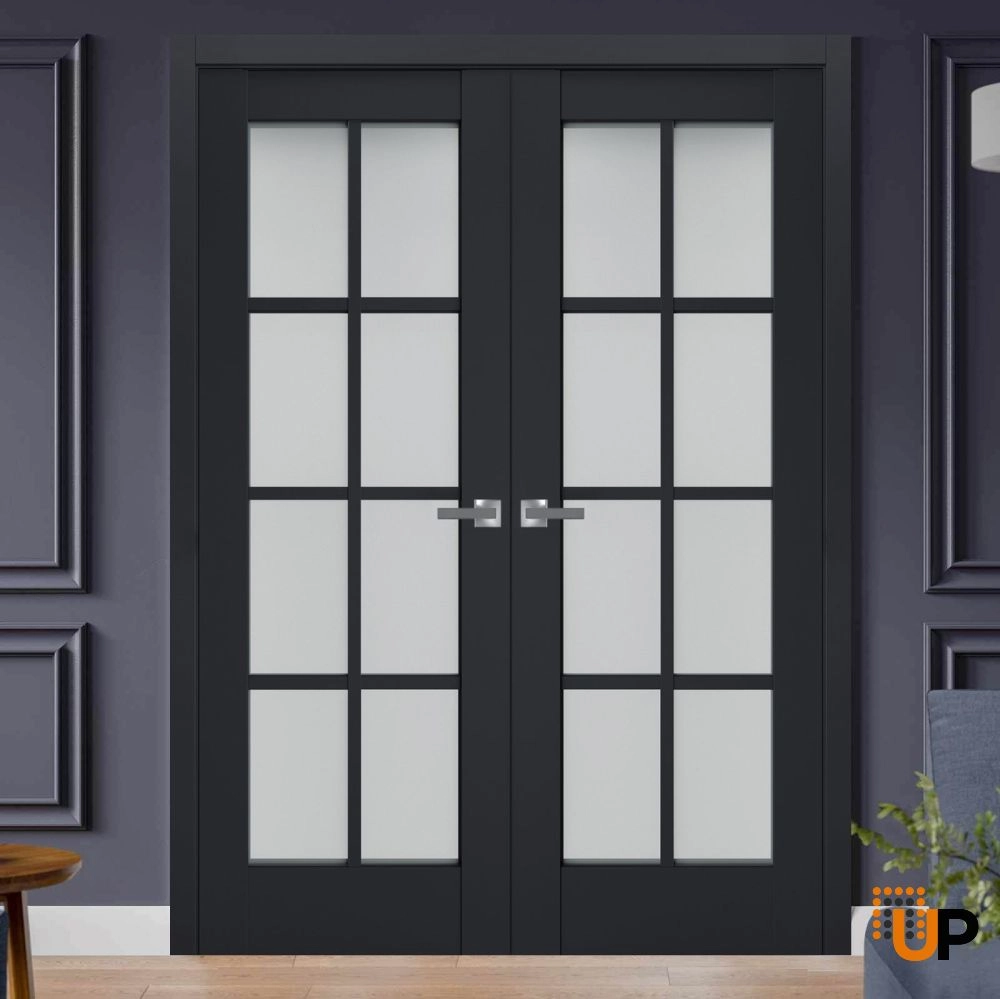 Single laminate classic interior door slab with frosted glass | Veregio 7412 Antracite | 18 x 80 photo#4