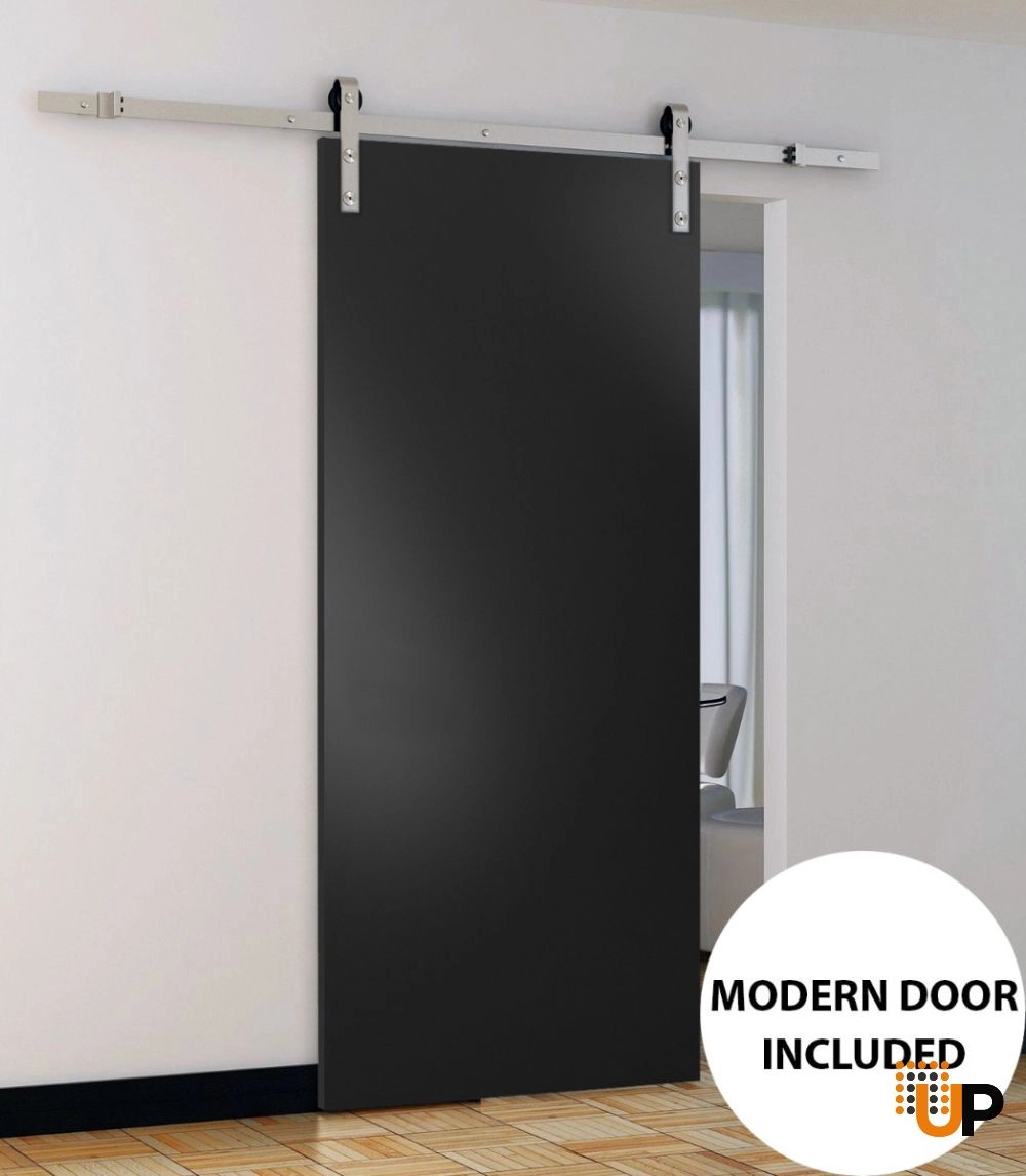 Single solid wood with honeycomb sliding modern interior barn door | Planum 0010 Black Matte | 18 x 80 photo#2