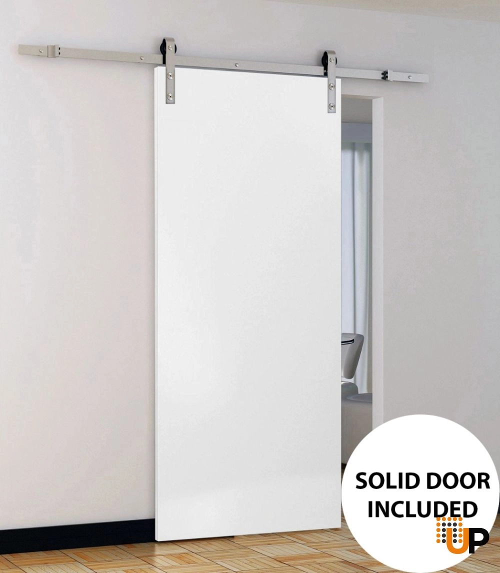 Single solid wood with honeycomb sliding modern interior barn door | Planum 0010 White | 18 x 80 photo#2