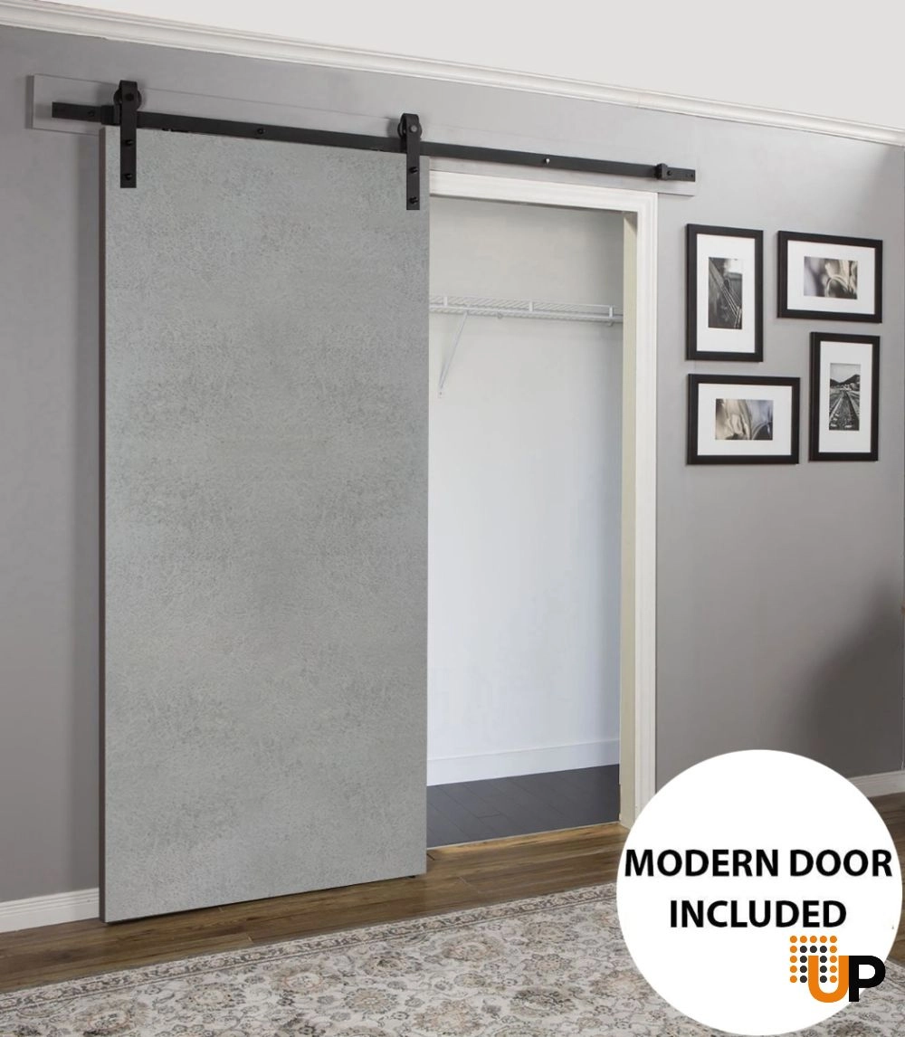Single solid wood with honeycomb sliding modern interior barn door | Planum 0010 Concrete | 18 x 80 photo#2