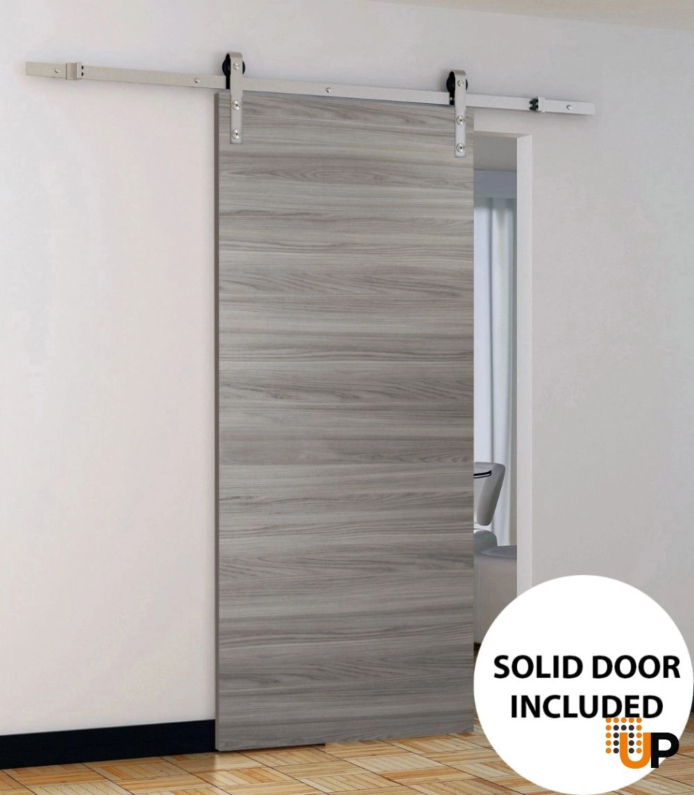 Single solid wood with honeycomb sliding modern interior barn door | Planum 0010 Ginger Ash | 18 x 80 photo#2