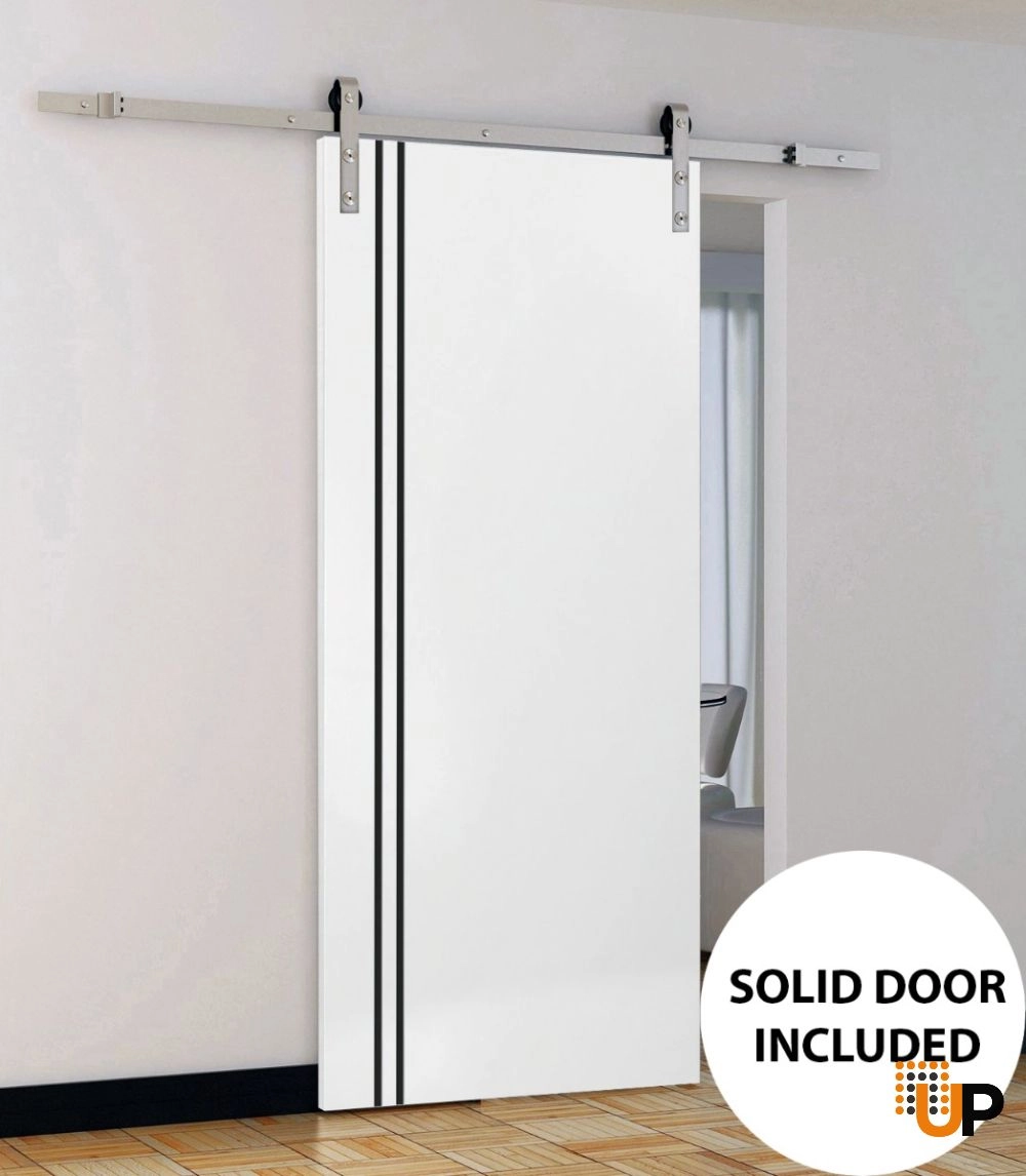 Single solid wood with honeycomb sliding modern interior barn door | Planum 0016 White | 18 x 80 photo#2