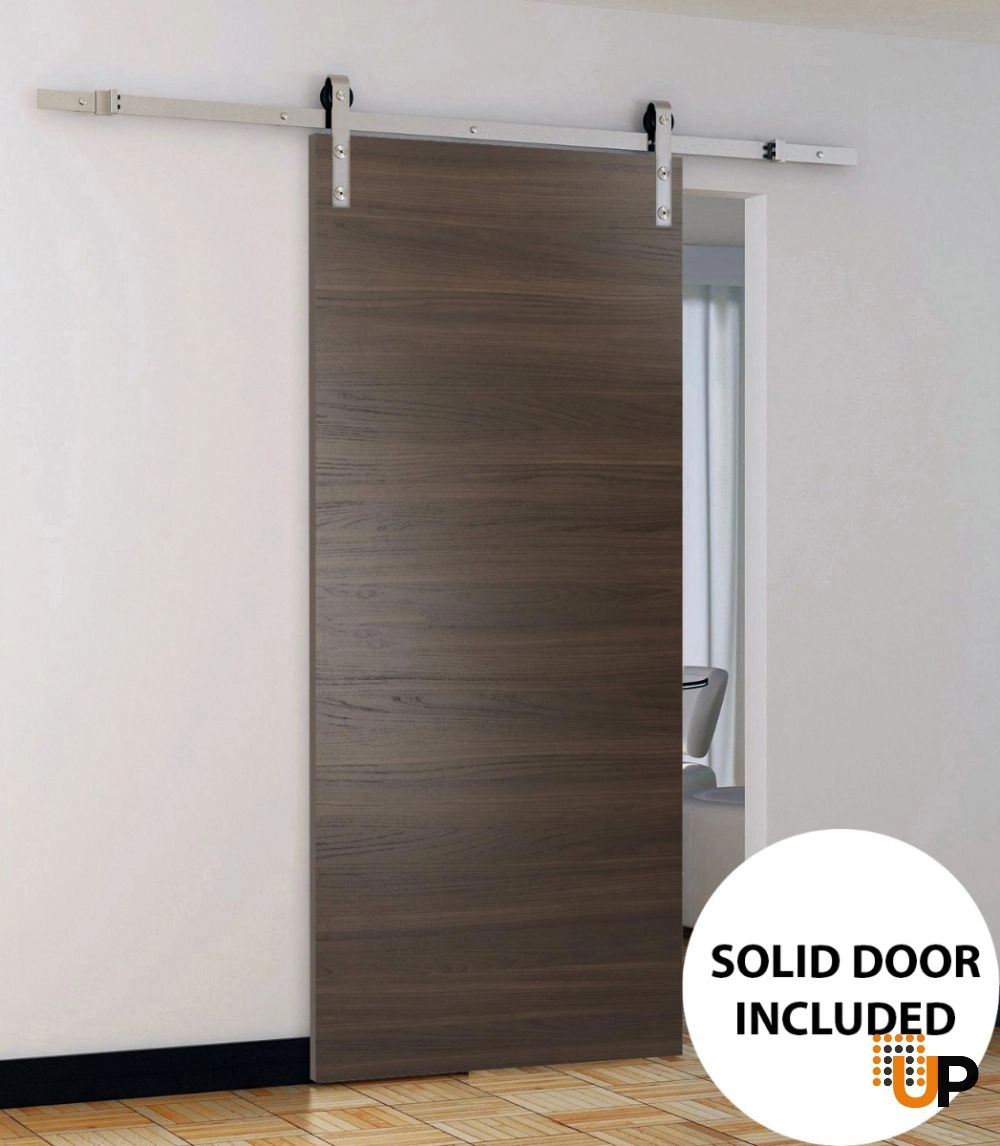 Single solid wood with honeycomb sliding modern interior barn door | Planum 0010 Chocolate Ash | 18 x 80 photo#4