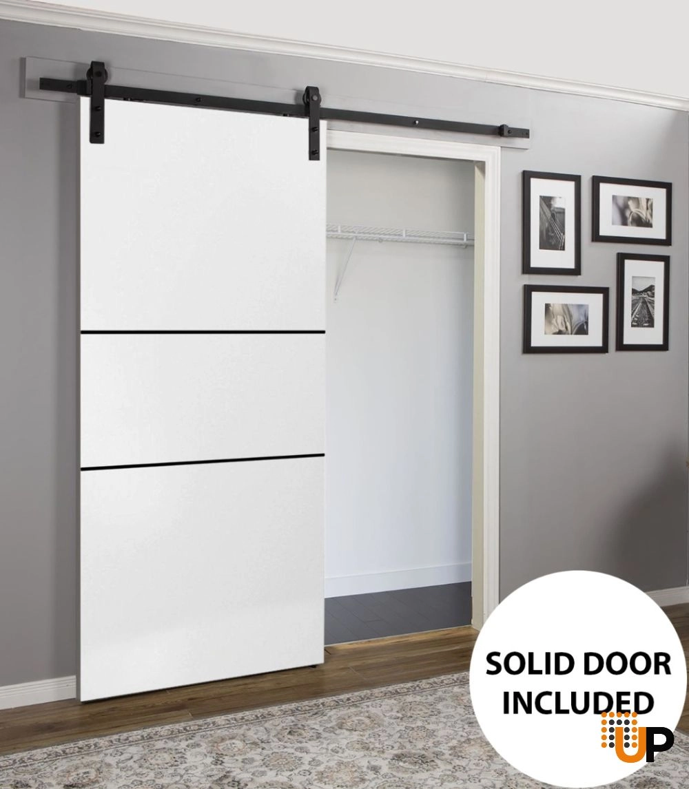 Single solid wood with honeycomb sliding modern interior barn door | Planum 0014 White | 18 x 80 photo#2